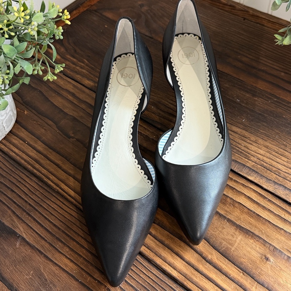 New 1901 Romona Half D’Orsay Black Kitten Heel Pumps